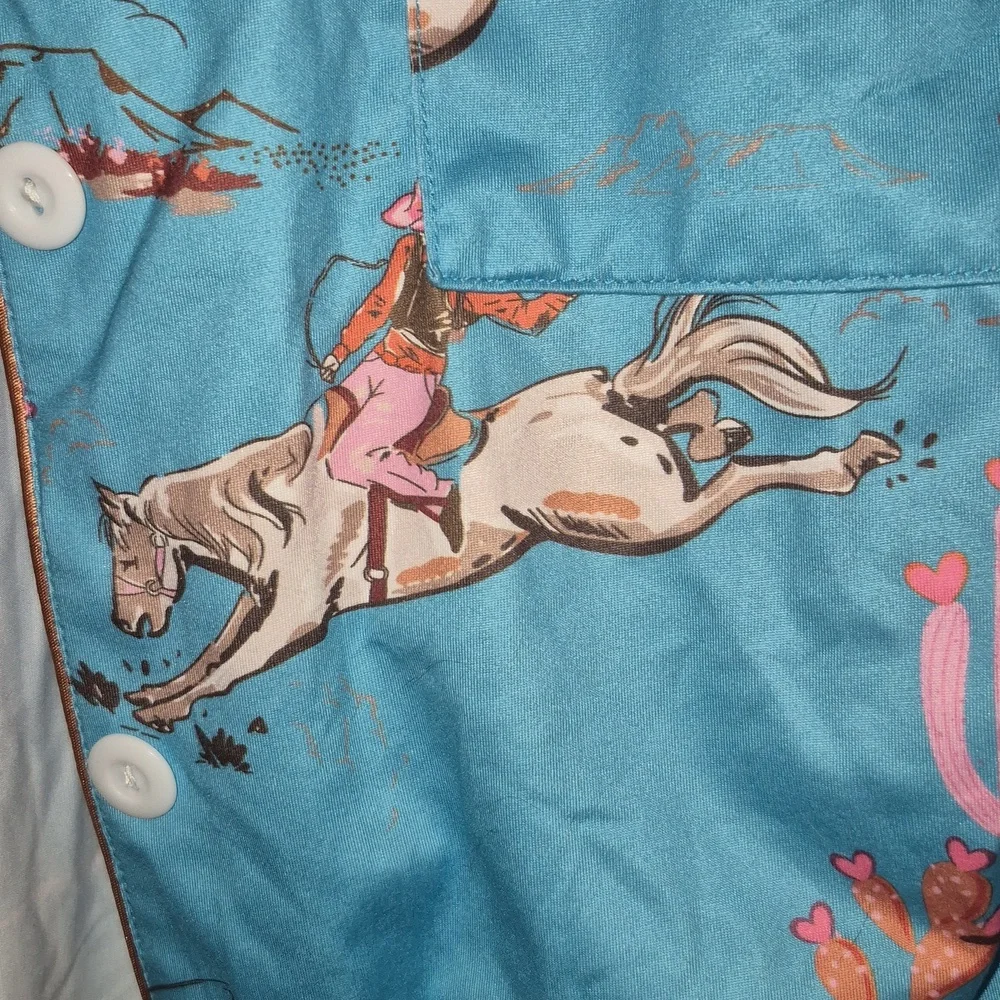 Tourquoise Blue Pajama Set with Horse Print - Picture 3 of 3